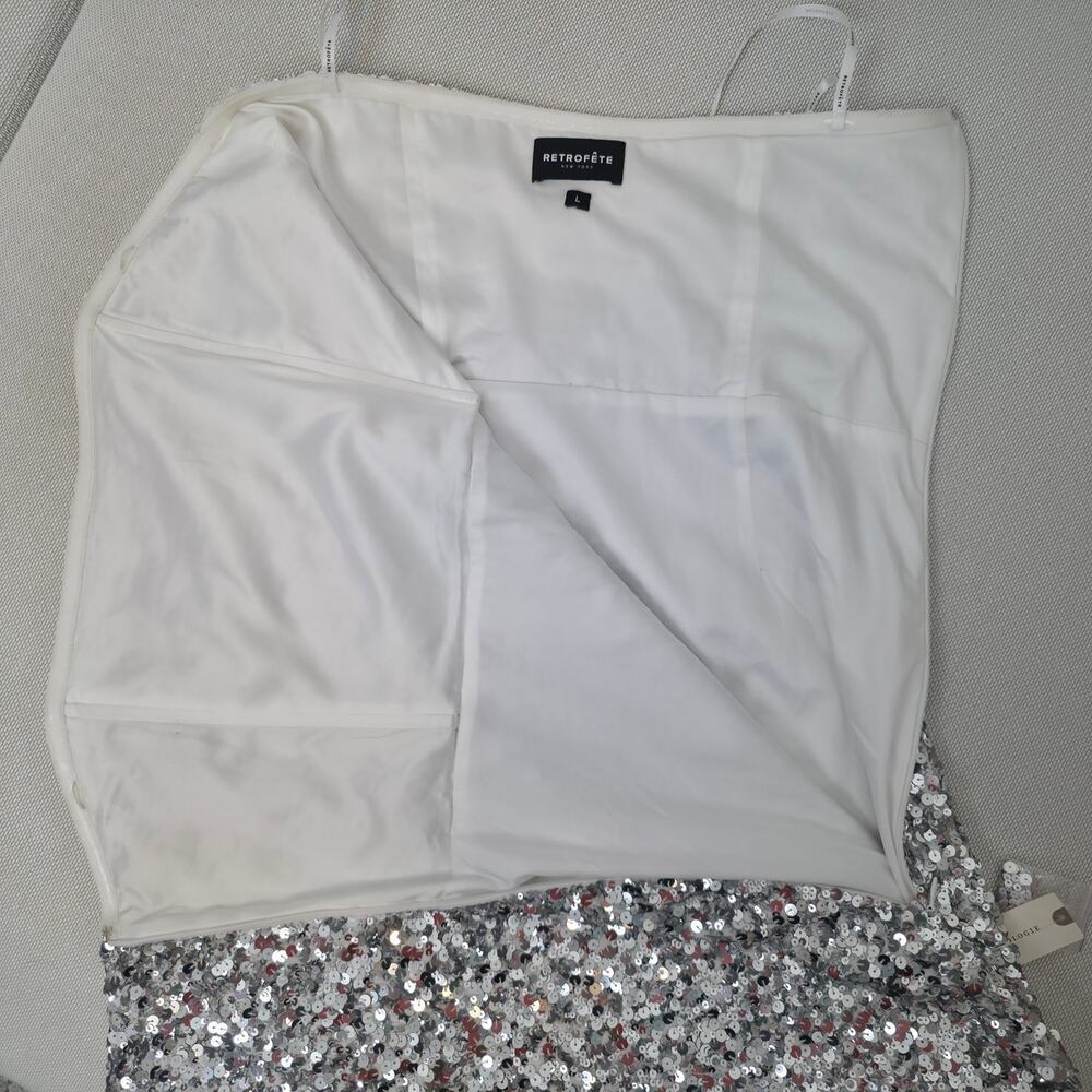 Retrofête White Silver Strapless Sequin Kameron Embellished Mini Dress Large - Picture 6 of 12